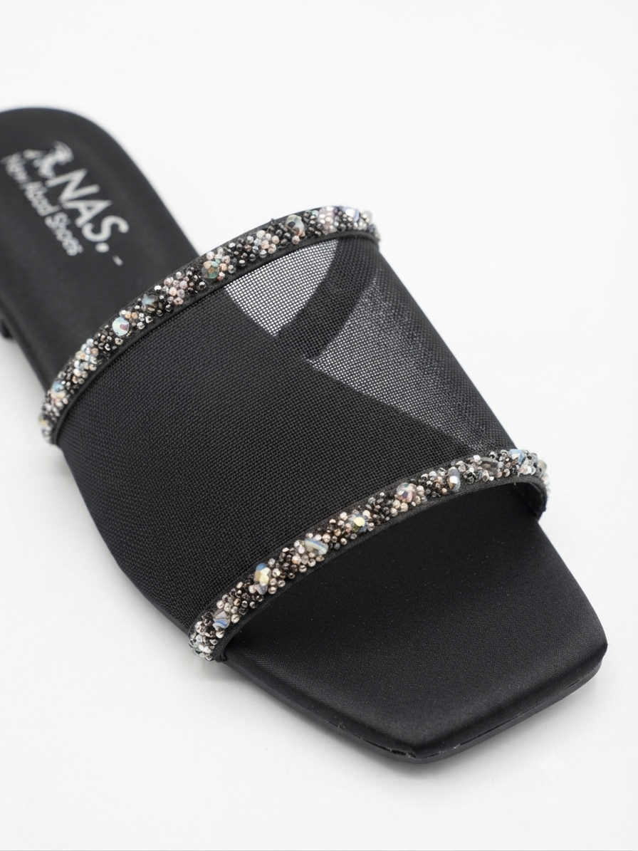Elegant Crystal Mesh Flat Slides