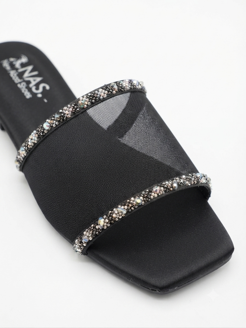 Elegant Crystal Mesh Flat Slides