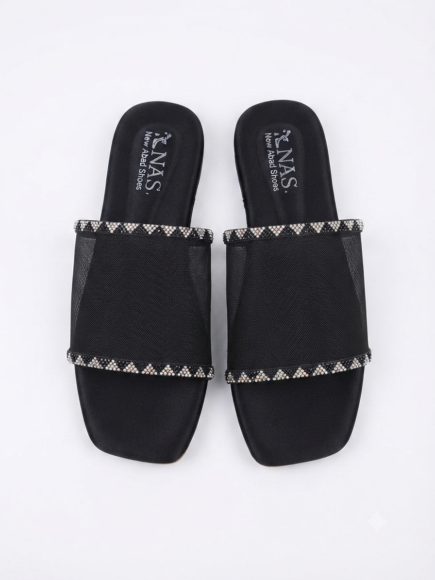 Elegant Crystal Mesh Flat Slides