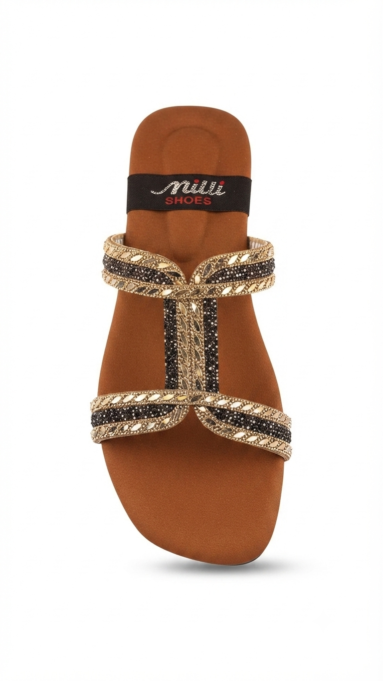 Glamorous Crystal-Encrusted T-Strap Flat Sandals | Sparkling Party Wear Sliders for Women (Sizes 6-10)