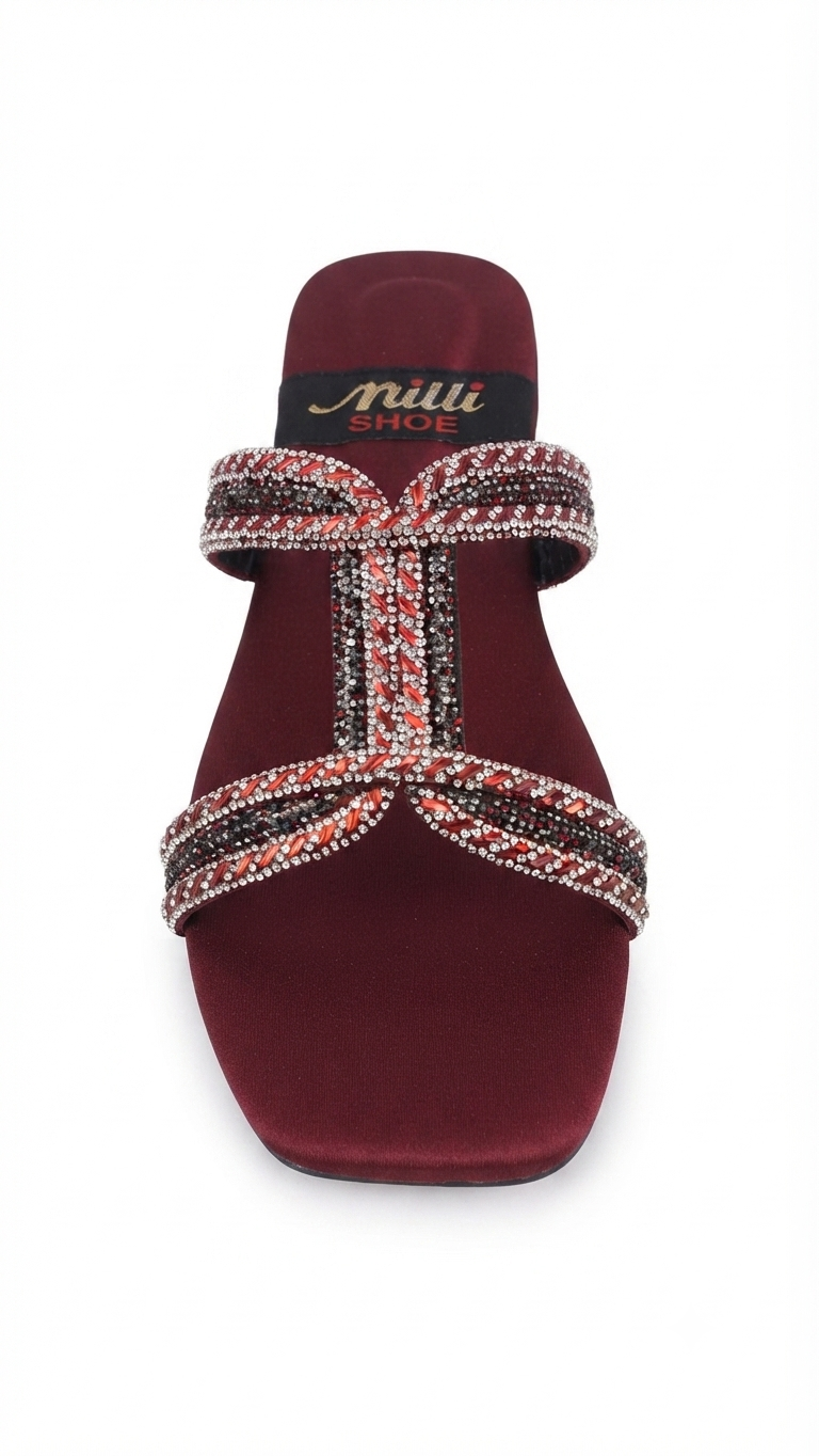 Glamorous Crystal-Encrusted T-Strap Flat Sandals | Sparkling Party Wear Sliders for Women (Sizes 6-10)