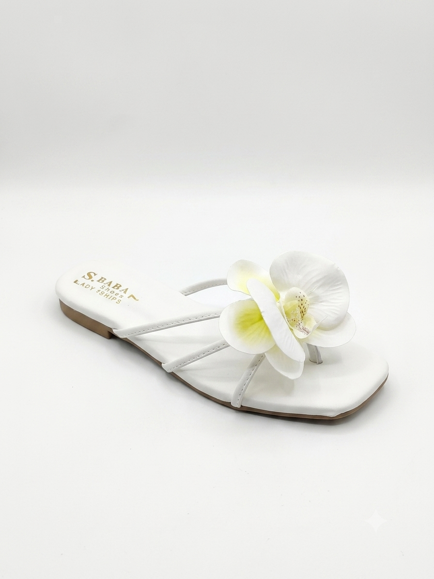 Elegant White Orchid Floral Flat Sandals