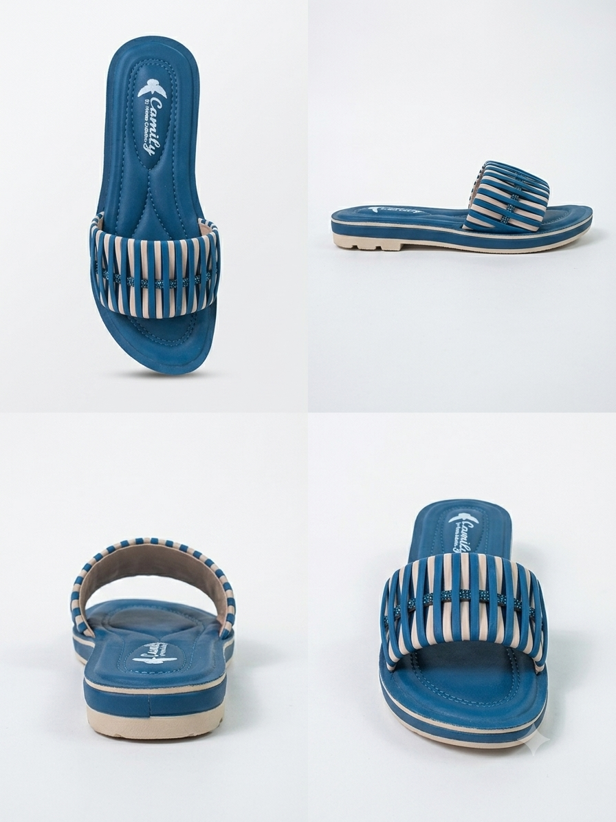 Camily Blue & Beige Soft Orthopedic Slippers for Women | Medication Sole Slides – Z.A Shoes Point
