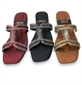 Glamorous Crystal-Encrusted T-Strap Flat Sandals | Sparkling Party Wear Sliders for Women (Sizes 6-10)