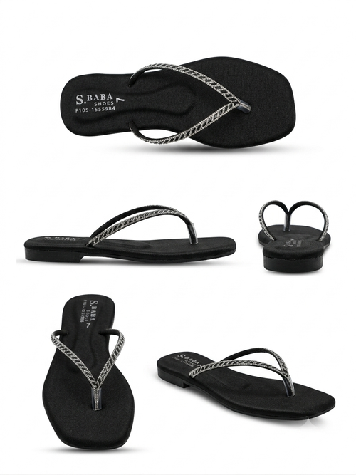 Rhinestone Embellished Square Toe Chappal