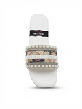 Luxury Multi-Color Ethnic Print & Pearl Slippers | Women's Party Wear Chappal