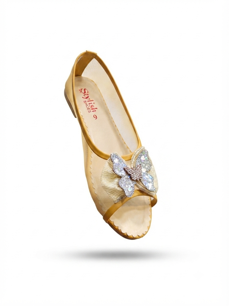 Glamour Butterfly Peep-Toe Flats | Airy Mesh Comfort Women’s Shoes | Peep-Toe Casual & Party Sandals