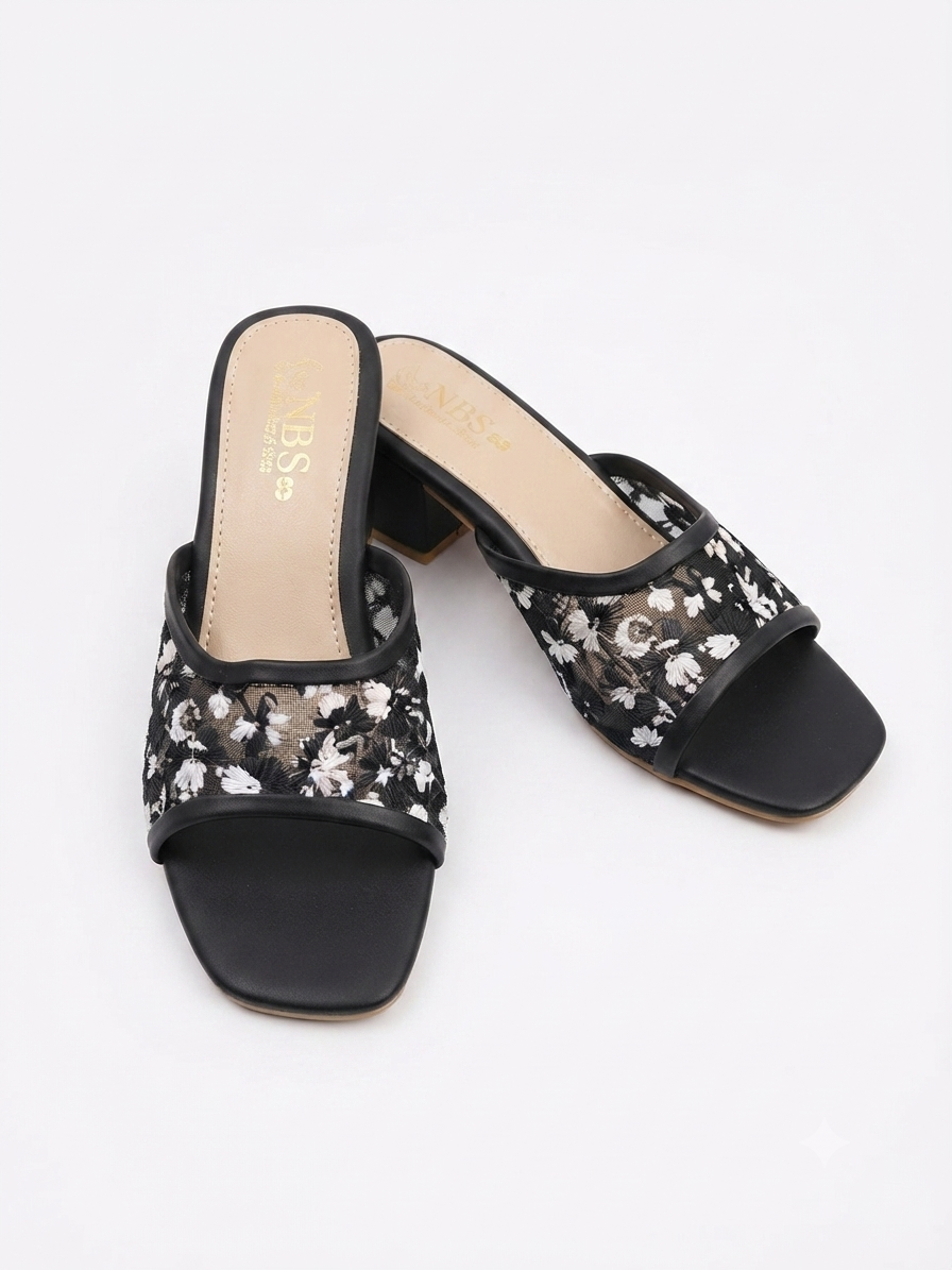 NBS Floral Embroidered Block Heel Sandals for Women | Sizes 7-10 | Zashoes Sialkot