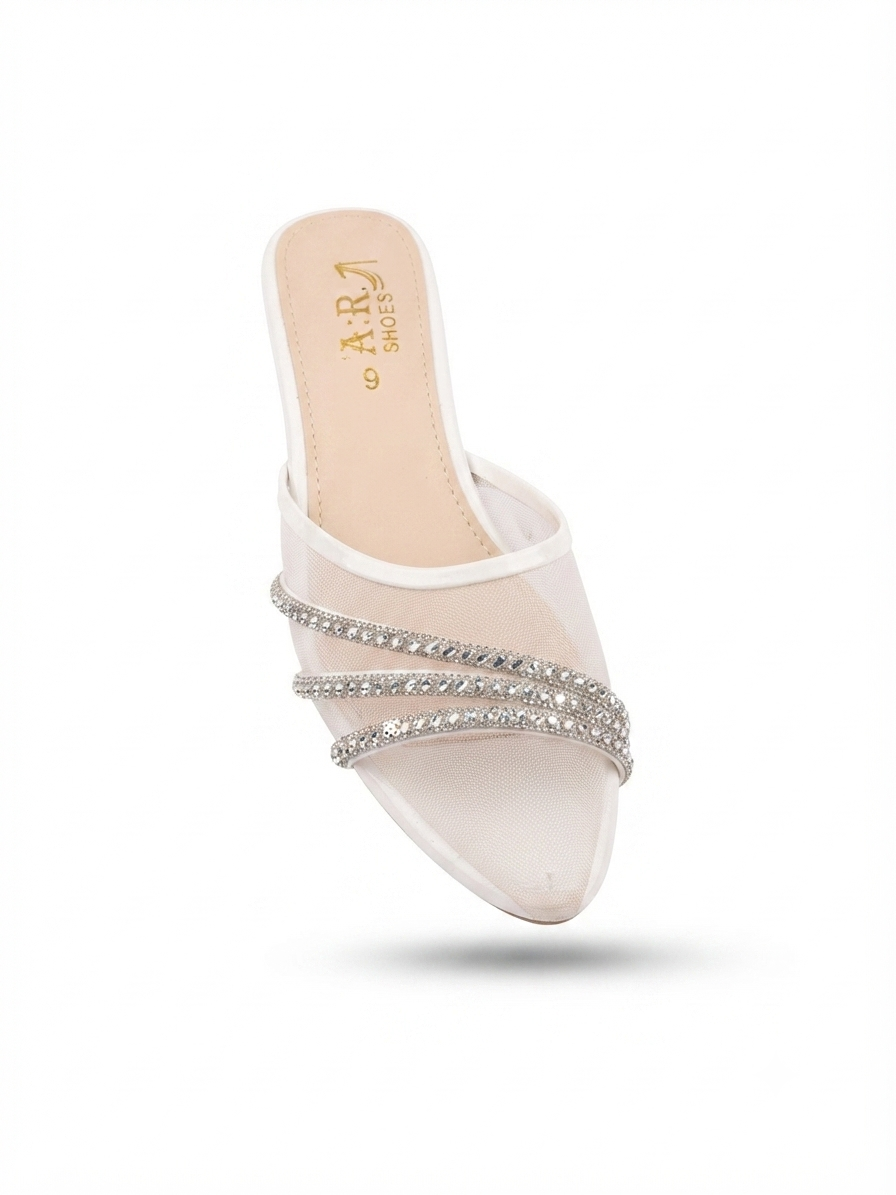 ZA Shoes Hot Trending Crystal Net & Mesh Block Heel Mules | Stylish Jali Style Party Wear Heels for Women (Sizes 6-10)