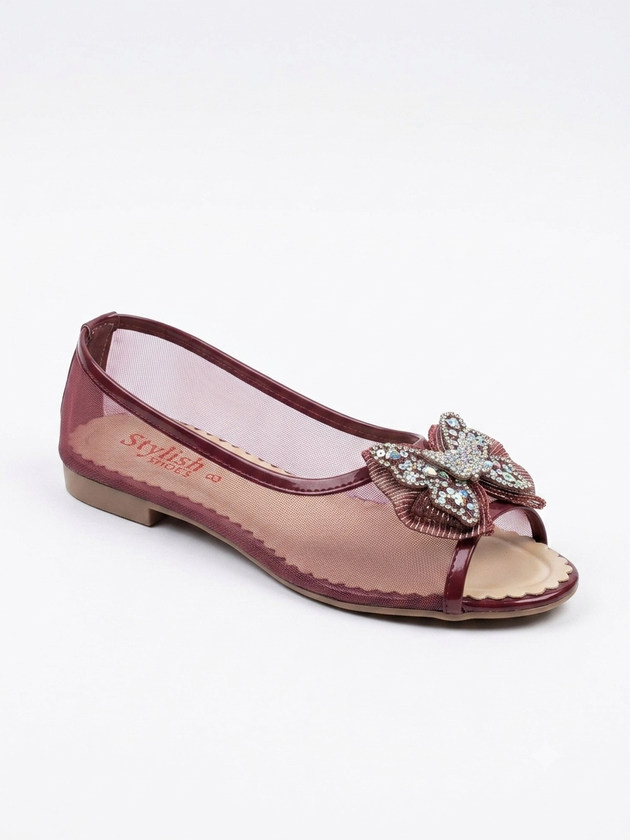 Glamour Butterfly Peep-Toe Flats | Airy Mesh Comfort Women’s Shoes | Peep-Toe Casual & Party Sandals