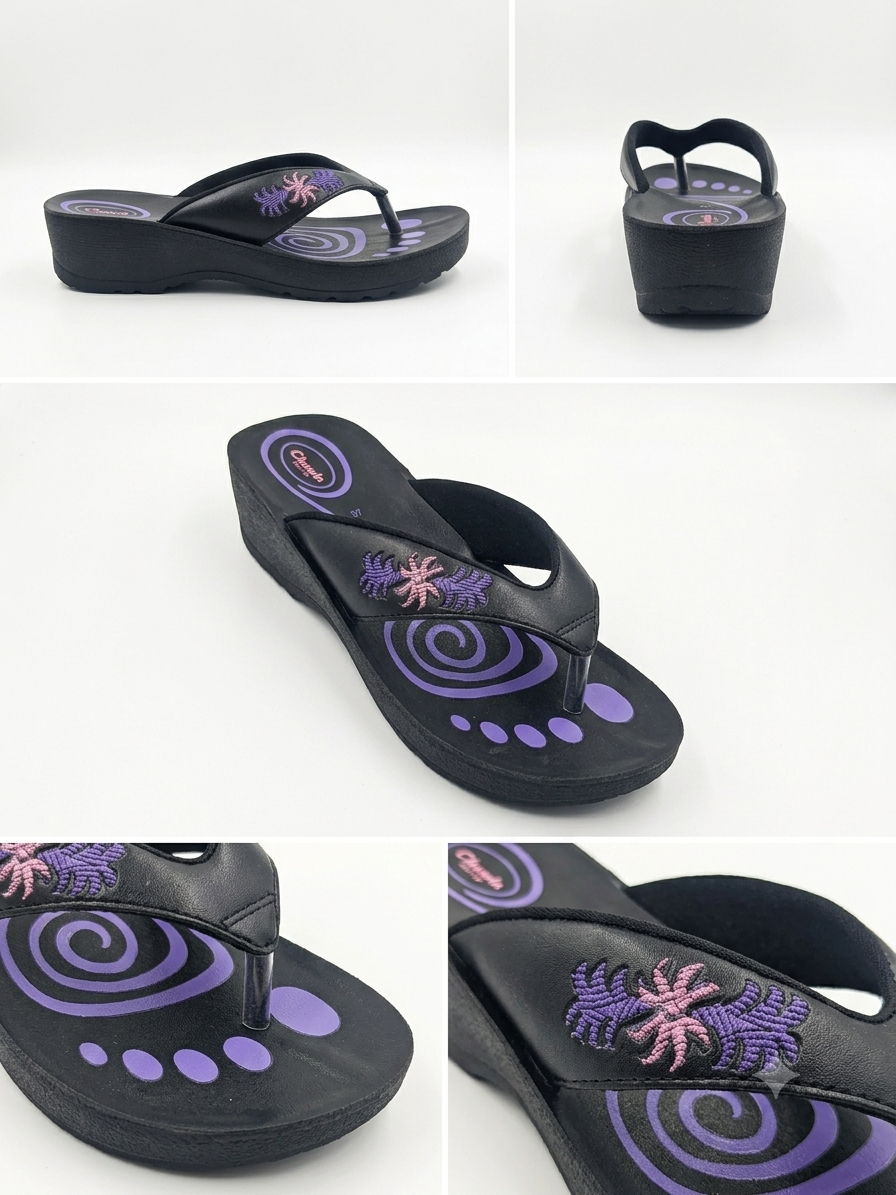 Chawla Stylish Black & Purple Wedge Slippers for Women | Zashoes Sialkot