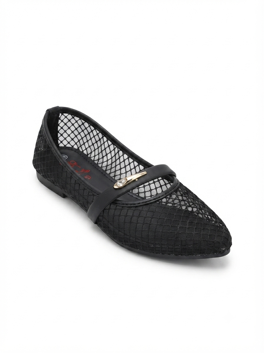 Women's Black Mesh Flat Shoes | Elegant Closed-Toe Loafers & Casual Daily Wear Pumps - Size 6 to 10