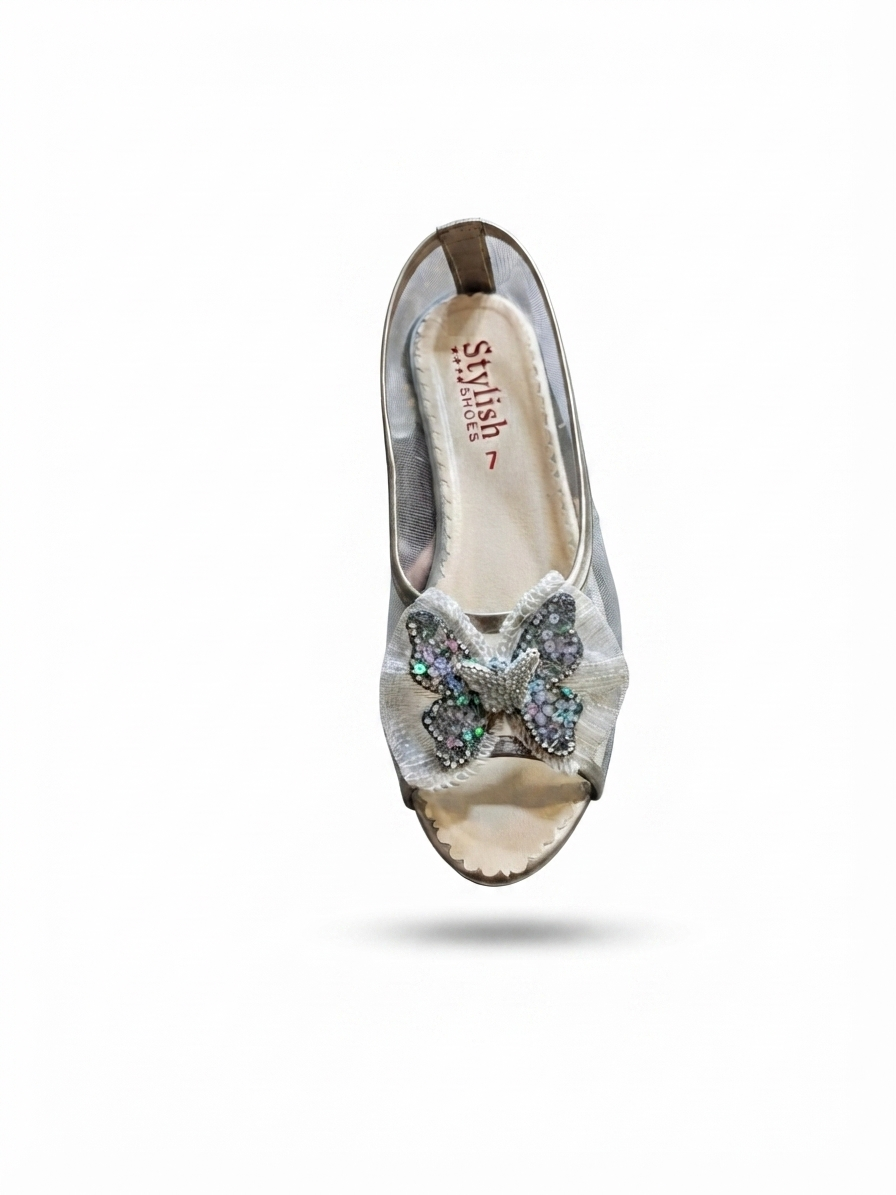 Glamour Butterfly Peep-Toe Flats | Airy Mesh Comfort Women’s Shoes | Peep-Toe Casual & Party Sandals