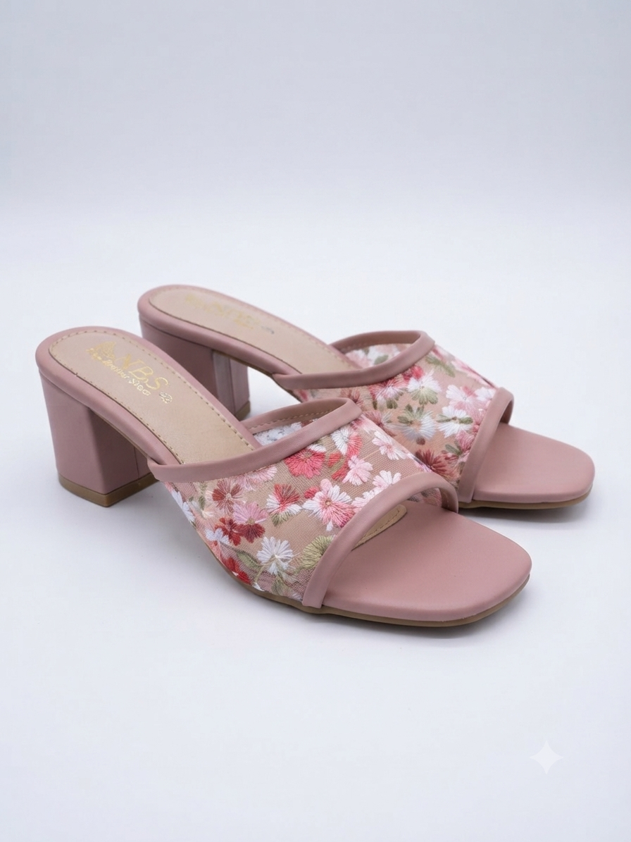NBS Floral Embroidered Block Heel Sandals for Women | Sizes 7-10 | Zashoes Sialkot