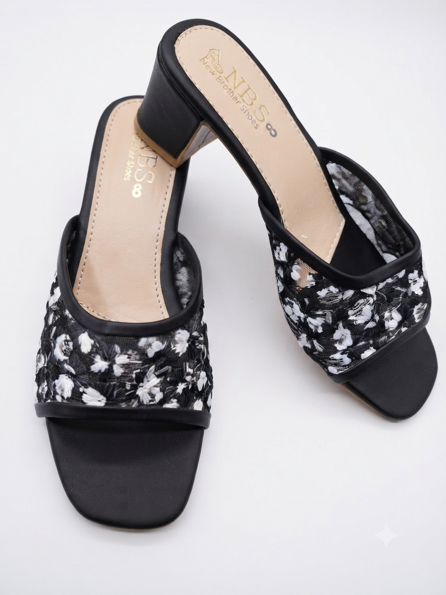 NBS Floral Embroidered Block Heel Sandals for Women | Sizes 7-10 | Zashoes Sialkot