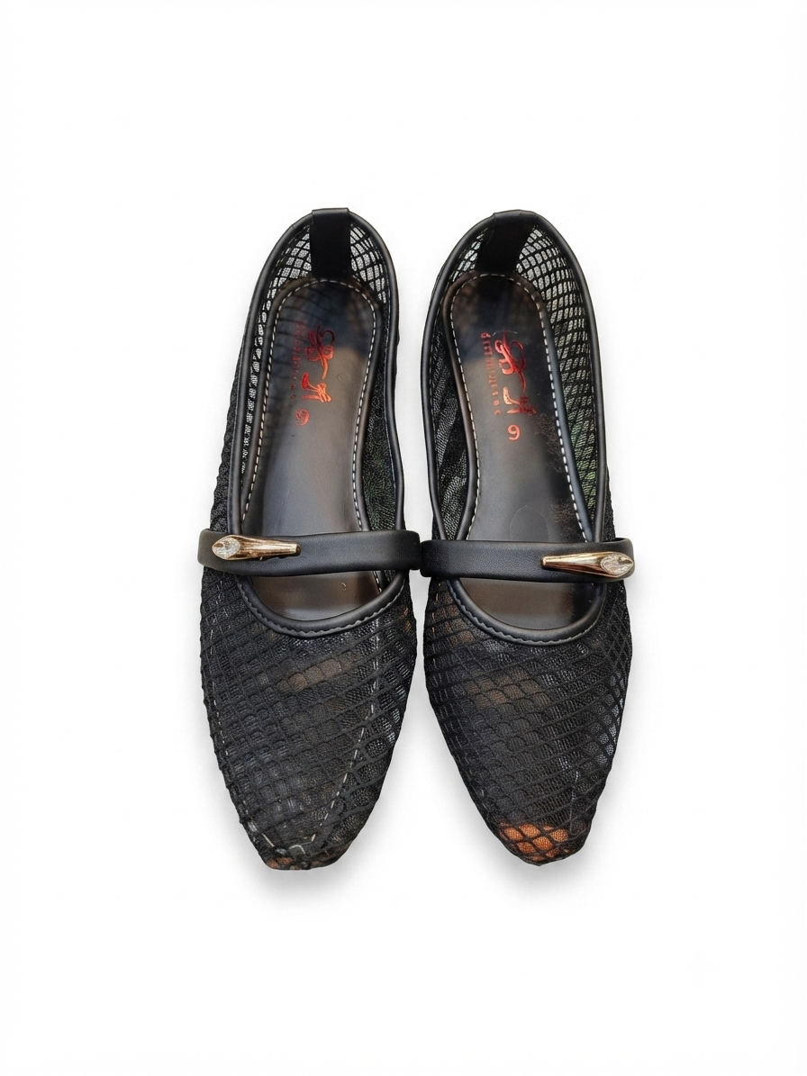 Women's Black Mesh Flat Shoes | Elegant Closed-Toe Loafers & Casual Daily Wear Pumps - Size 6 to 10
