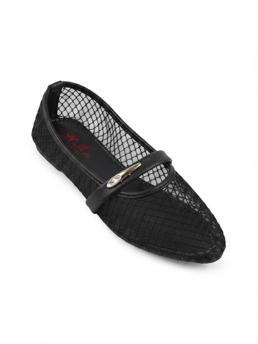Women's Black Mesh Flat Shoes | Elegant Closed-Toe Loafers & Casual Daily Wear Pumps - Size 6 to 10