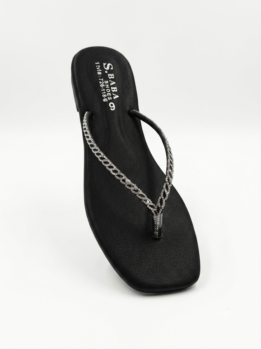 Rhinestone Embellished Square Toe Chappal
