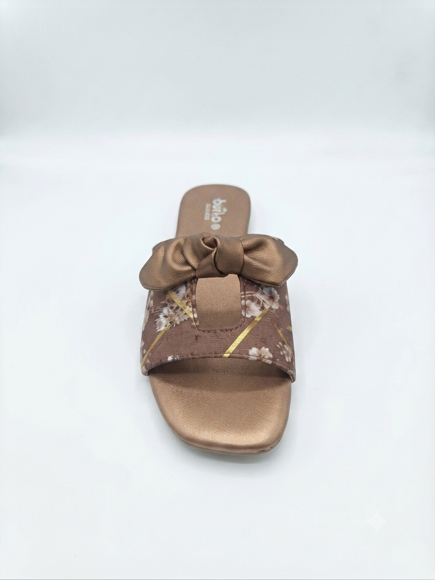 Chic Ribbon Bow Print Flat Slides | Everyday Casual Women's Footwear