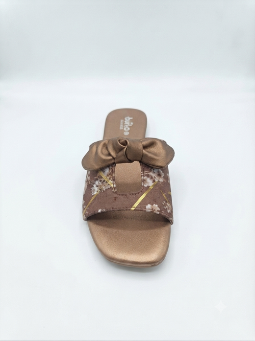 Chic Ribbon Bow Print Flat Slides | Everyday Casual Women's Footwear