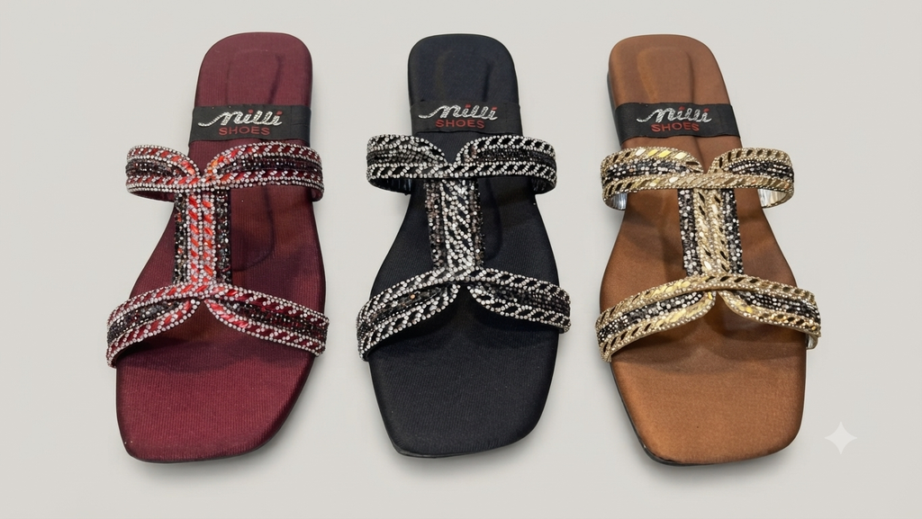 Glamorous Crystal-Encrusted T-Strap Flat Sandals | Sparkling Party Wear Sliders for Women (Sizes 6-10)
