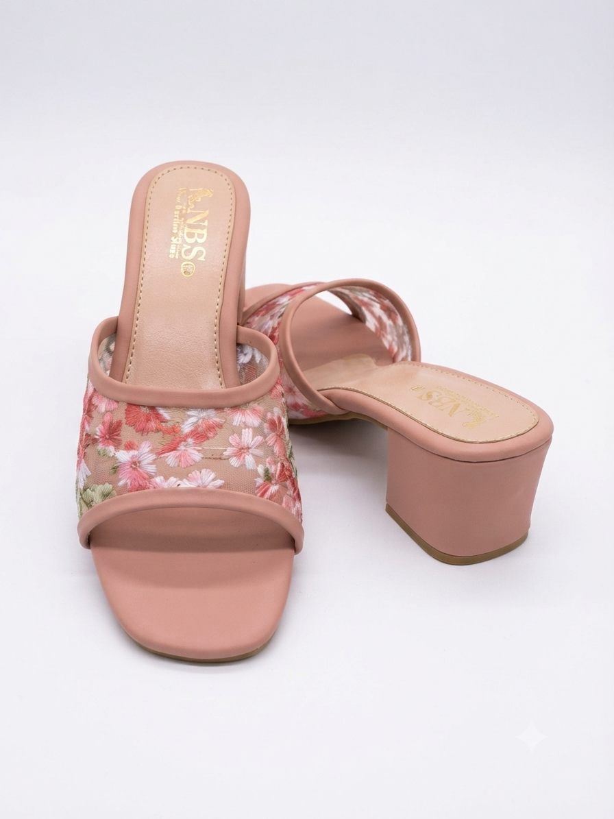 NBS Floral Embroidered Block Heel Sandals for Women | Sizes 7-10 | Zashoes Sialkot