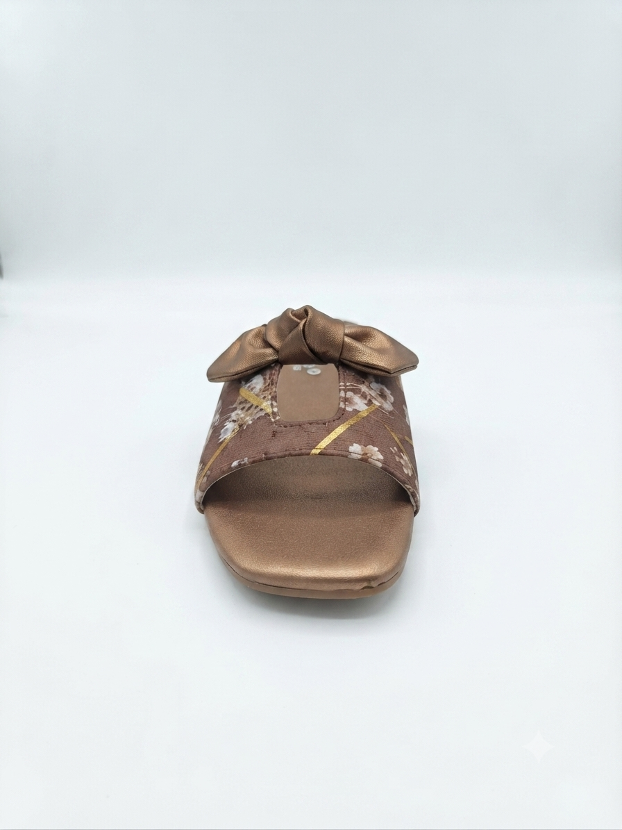 Chic Ribbon Bow Print Flat Slides | Everyday Casual Women's Footwear