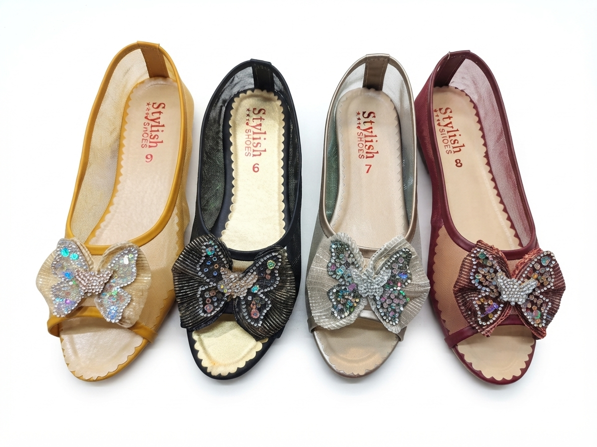 Glamour Butterfly Peep-Toe Flats | Airy Mesh Comfort Women’s Shoes | Peep-Toe Casual & Party Sandals