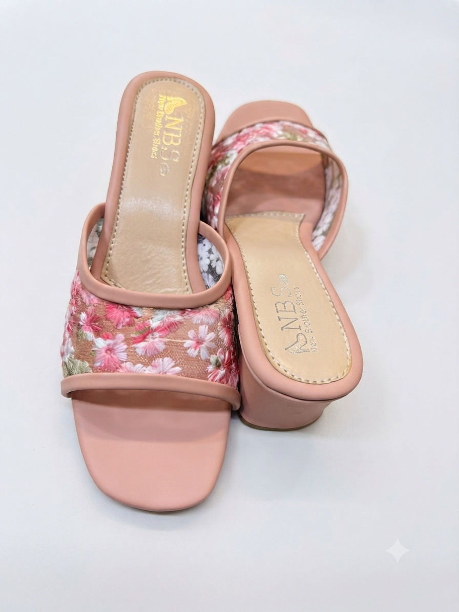 NBS Floral Embroidered Block Heel Sandals for Women | Sizes 7-10 | Zashoes Sialkot