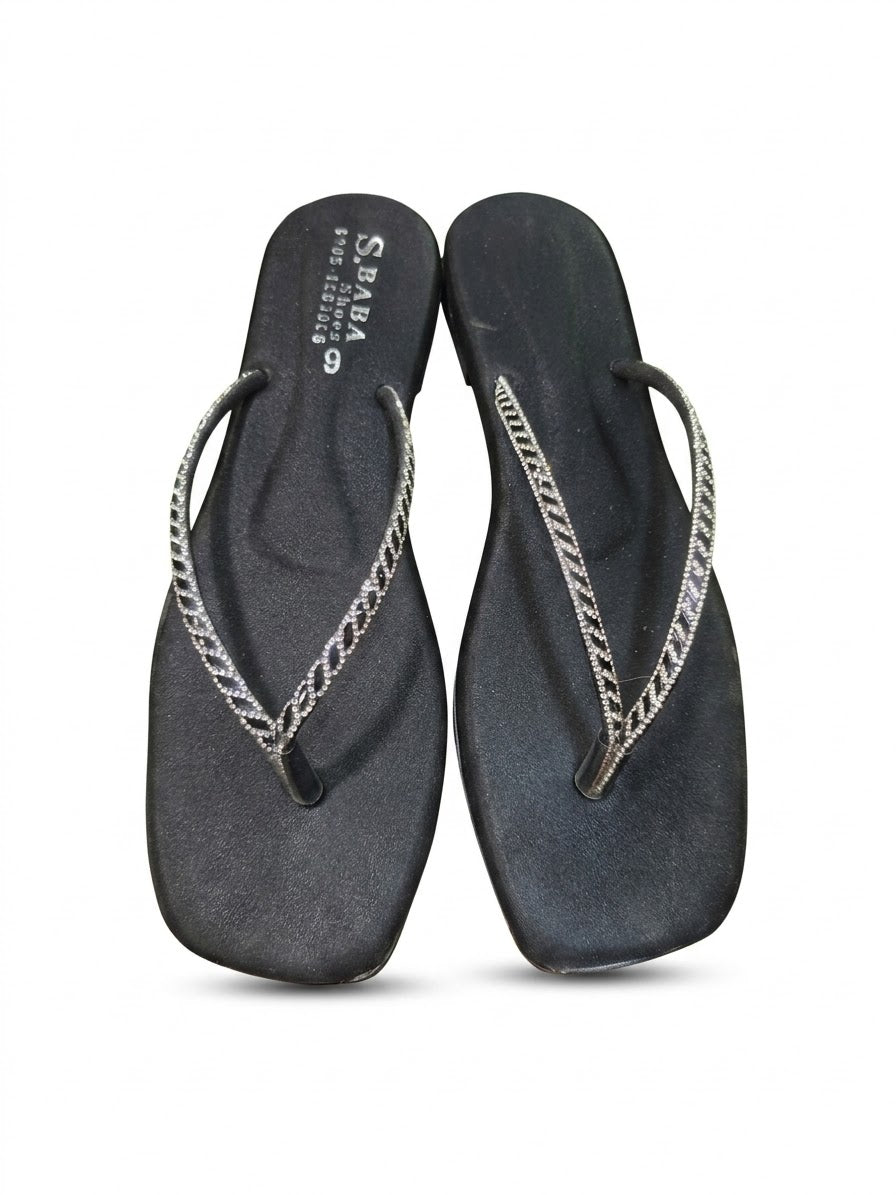 Rhinestone Embellished Square Toe Chappal