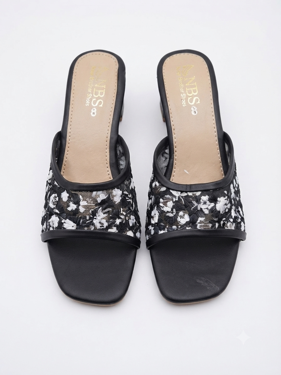 NBS Floral Embroidered Block Heel Sandals for Women | Sizes 7-10 | Zashoes Sialkot