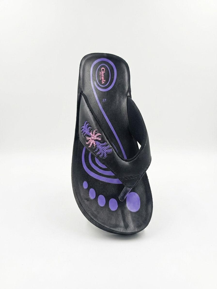 Chawla Stylish Black & Purple Wedge Slippers for Women | Zashoes Sialkot