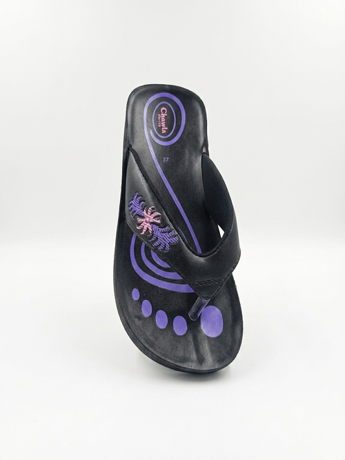 Chawla Stylish Black & Purple Wedge Slippers for Women | Zashoes Sialkot