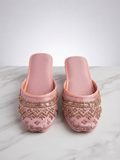 Pink Embroidered Mules – Crystal & Sequin Khussa Style