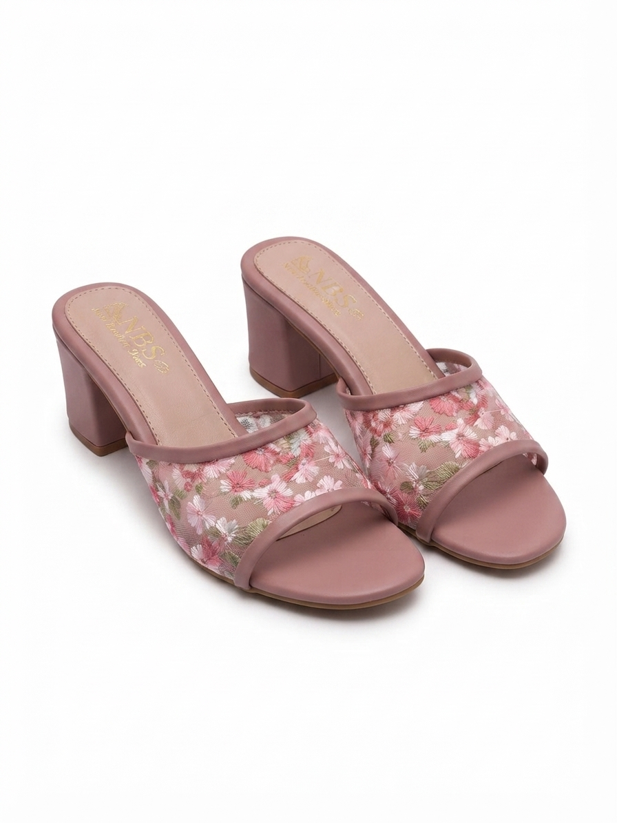 NBS Floral Embroidered Block Heel Sandals for Women | Sizes 7-10 | Zashoes Sialkot
